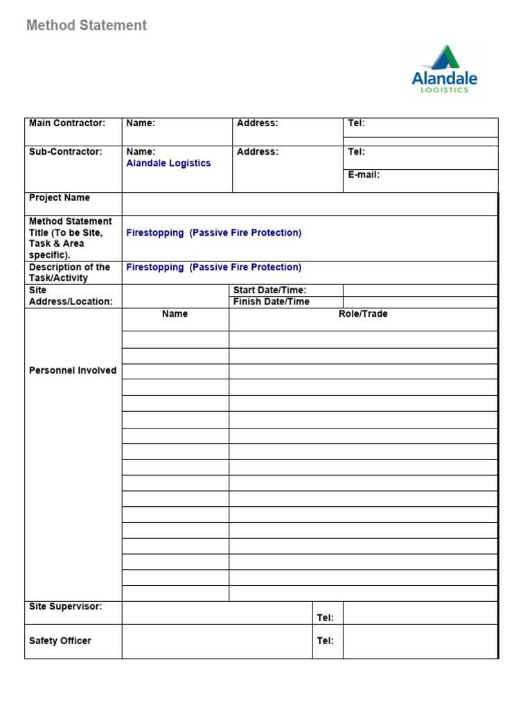 Firestopping Method Statement Guide | PDF | Risk | Risk Assessment