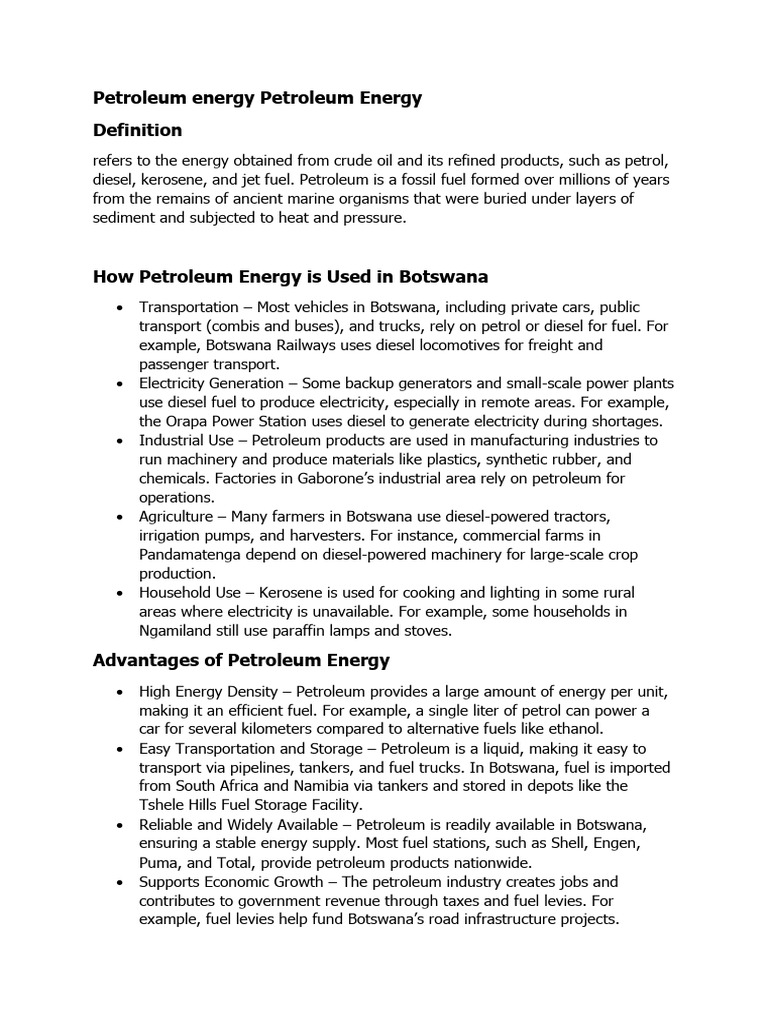 Overview of Petroleum Energy in Botswana | PDF | Petroleum | Fuels