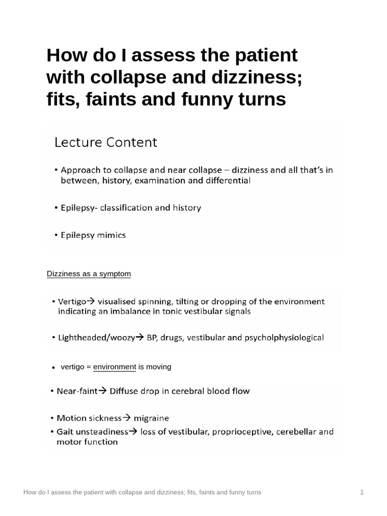 How Do I Assess The Patient With Collapse and Dizz | PDF | Epilepsy ...
