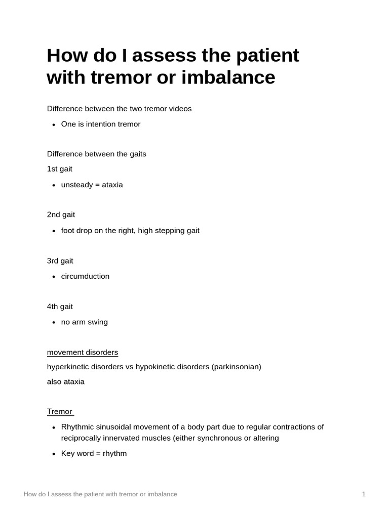 How Do I Assess The Patient With Tremor or Imbalance | PDF | Cerebellum ...