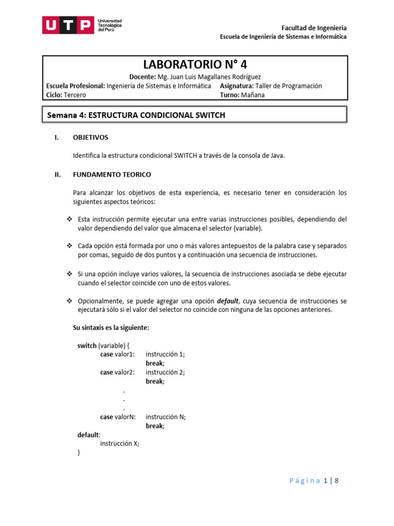 Estructura SWITCH en Java: Laboratorio 4 | PDF | Interés | Java ...
