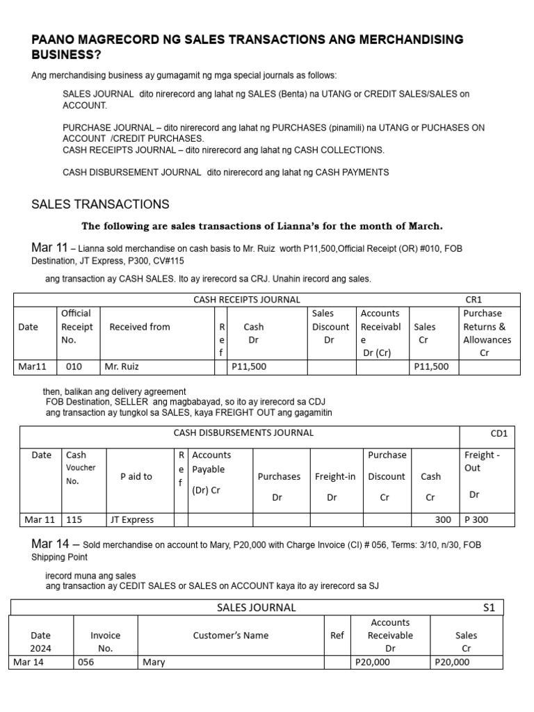 Recording Sales Transactions in Merchandising | PDF | Debits And ...