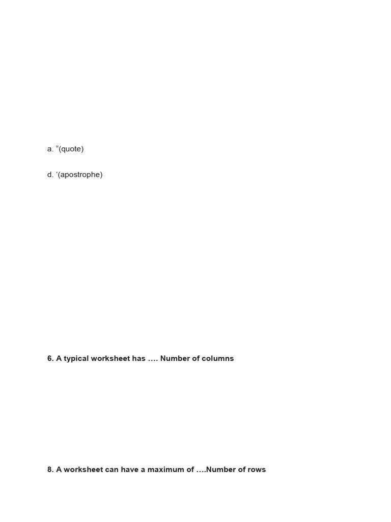 Essential MS Excel Quiz Questions | PDF | Microsoft Excel | Spreadsheet