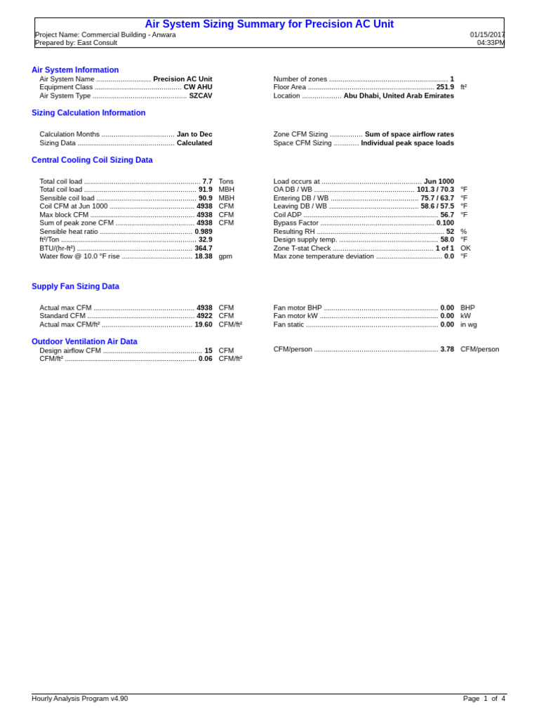 Precision AC Unit Sizing Summary | PDF | Ventilation (Architecture ...