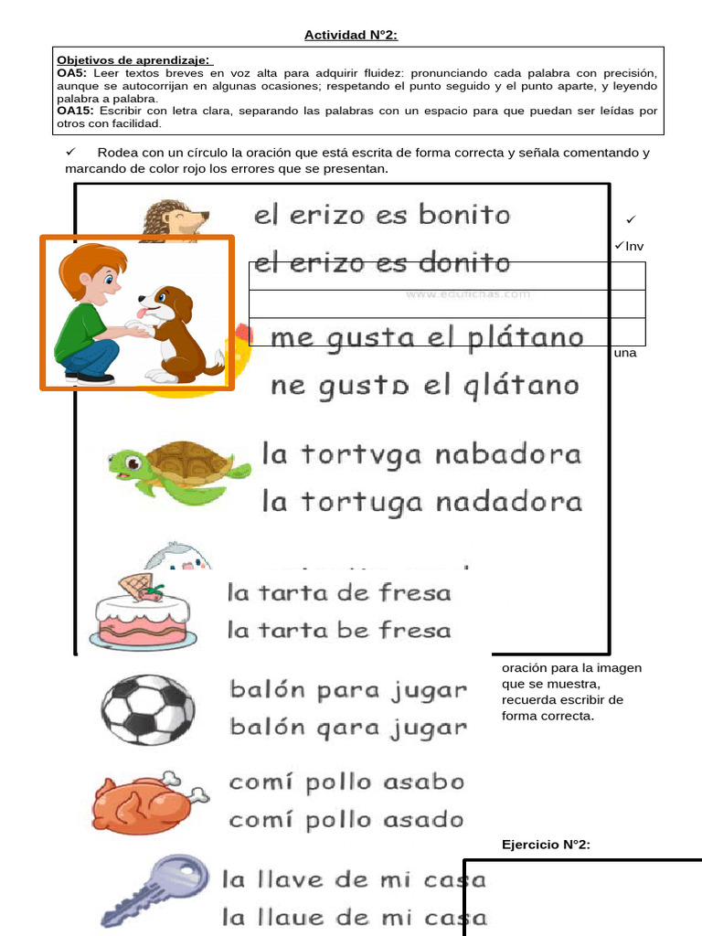 Ejercicios de Lectura y Escritura Clara | PDF