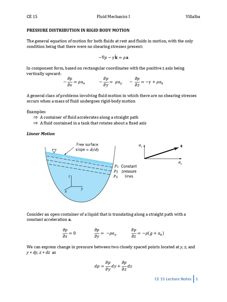 Pressure Distribution in Fluid Motion | PDF | Rotation Around A Fixed ...