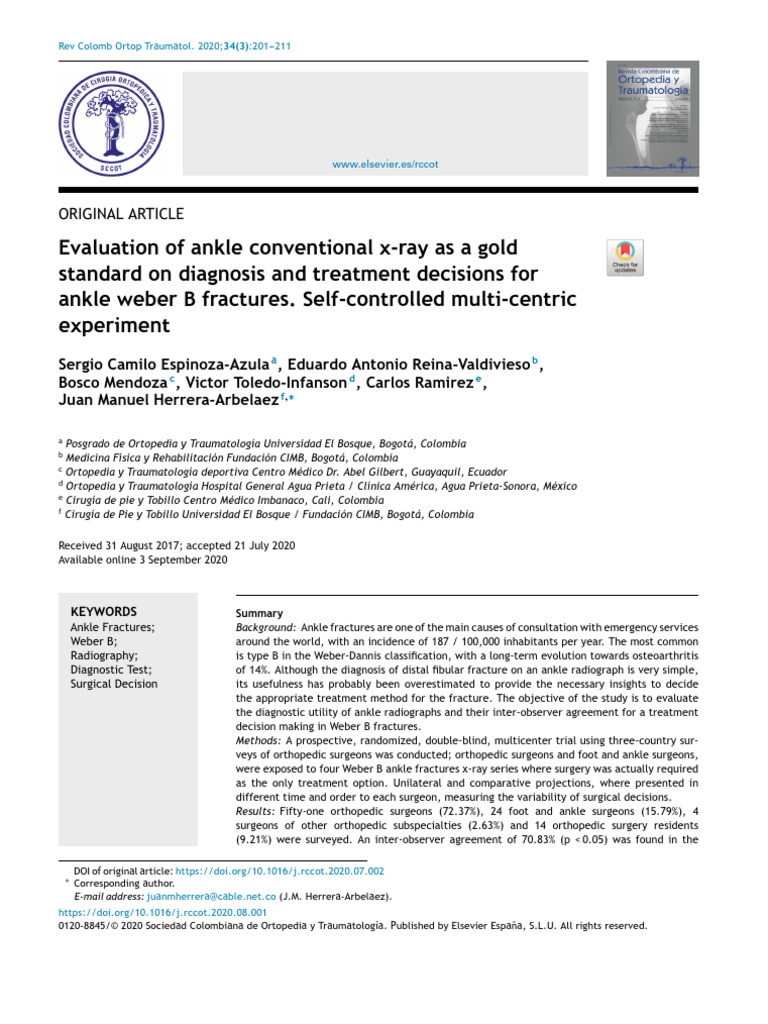 Ankle X-ray Utility in Weber B Fractures | PDF | Radiography | Medicine