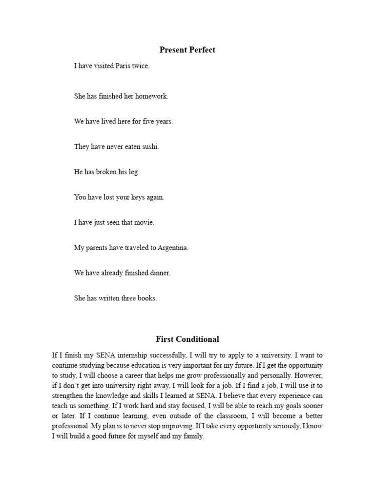 Present Perfect and First Conditional Examples | PDF