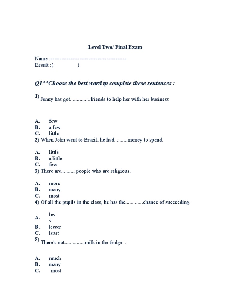 Level Two English Exam Questions | PDF