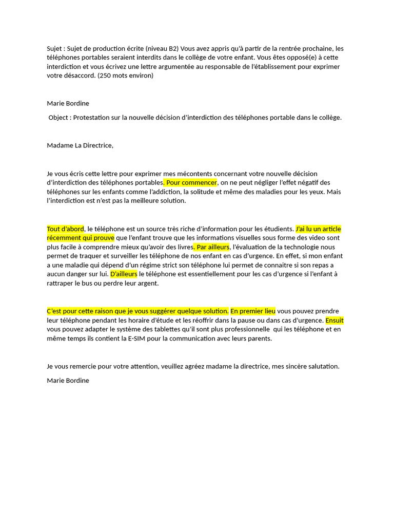 Opposition à l'interdiction des téléphones | PDF