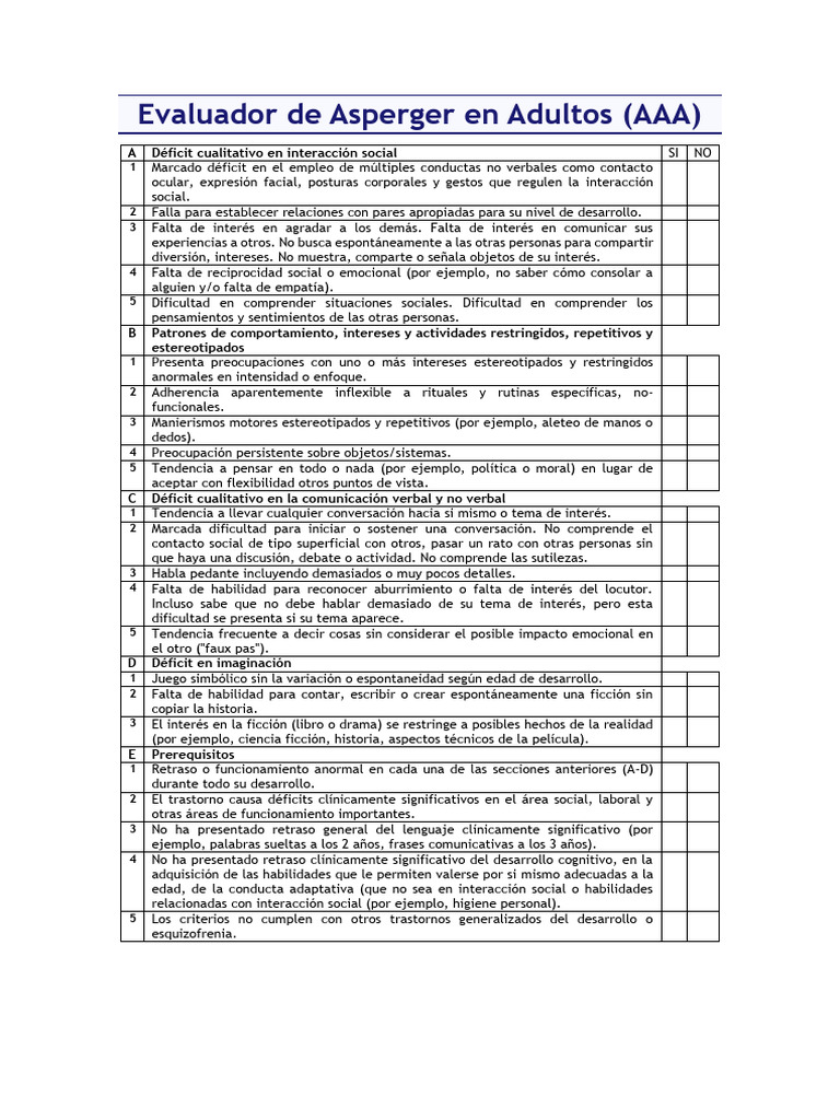 Evaluación del Asperger en Adultos | PDF | Las emociones | Comunicación ...