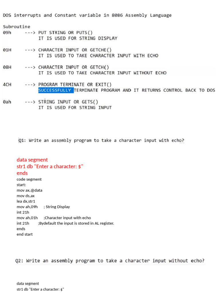 COAL 06-DOS Interrupts and Variables | PDF | Integer (Computer Science ...