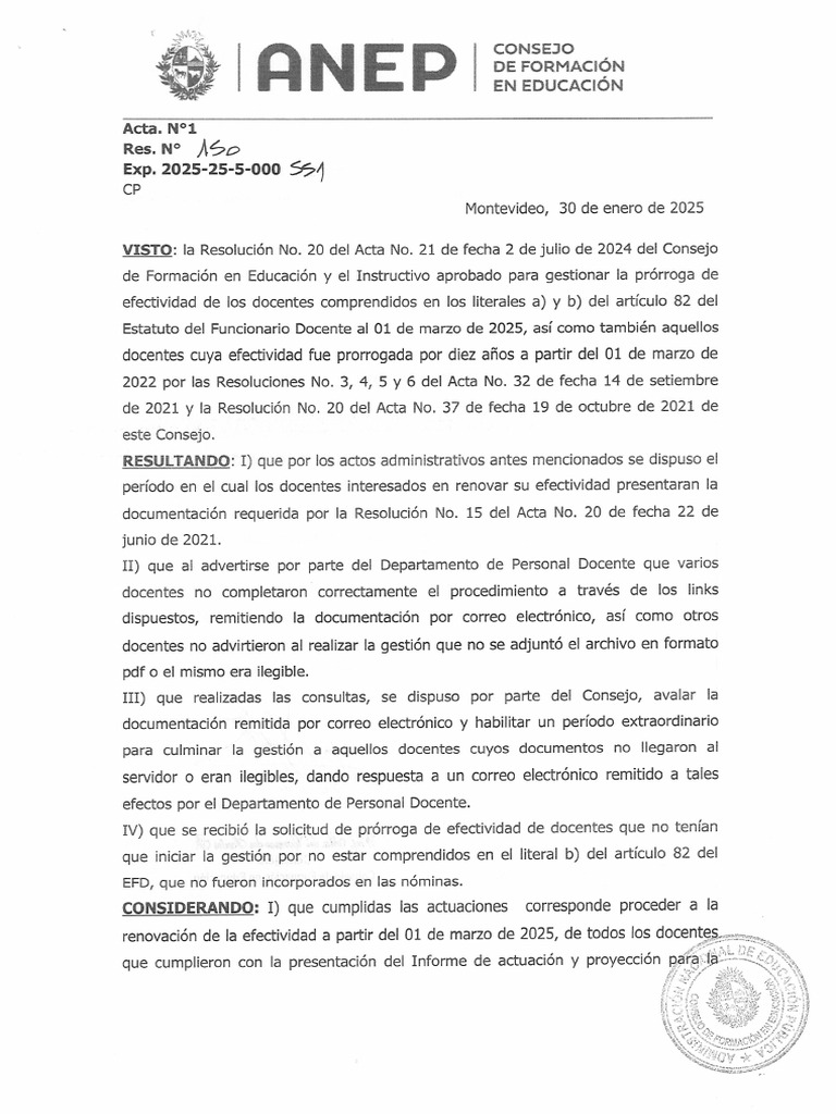 A1 R150 E 551-25 Prorroga Efectiv Cinco Años Doc Directa | PDF