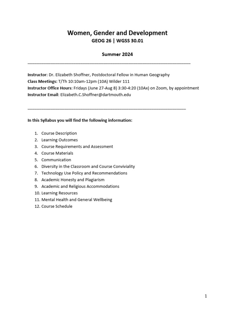 Women, Gender, Development - Summer 2025 | PDF | Gender And Development ...