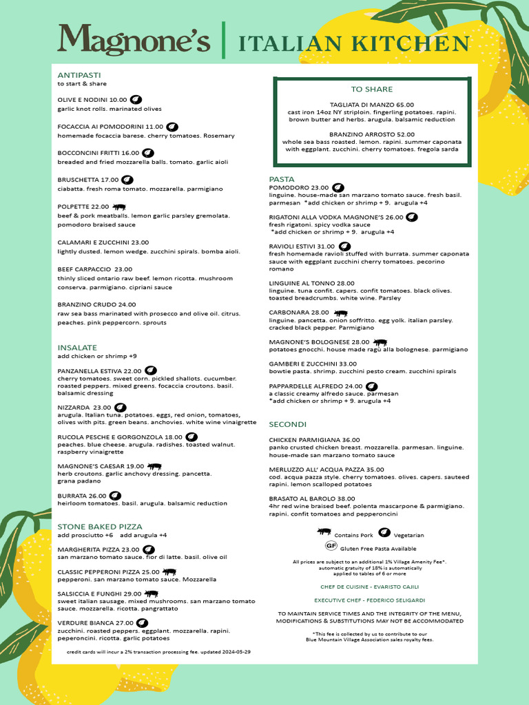 LEMON Magnones Summer Menu 2024 | PDF | Pizza | Foods
