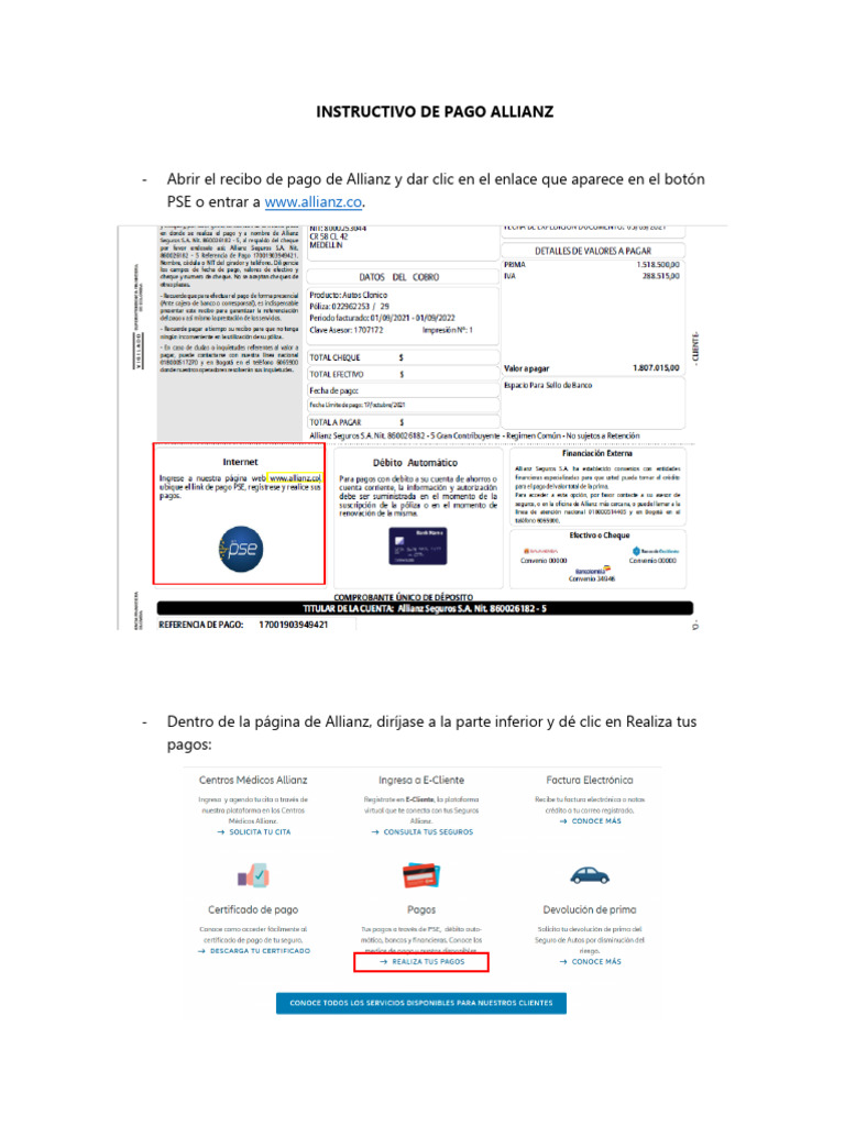 Instructivo de Pago Allianz PSE | PDF