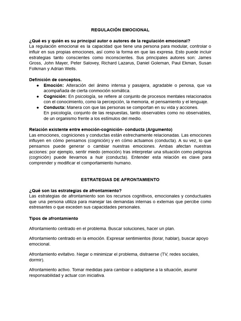 Regulación Emocional y Estrategias de Afrontamiento | PDF | Las ...