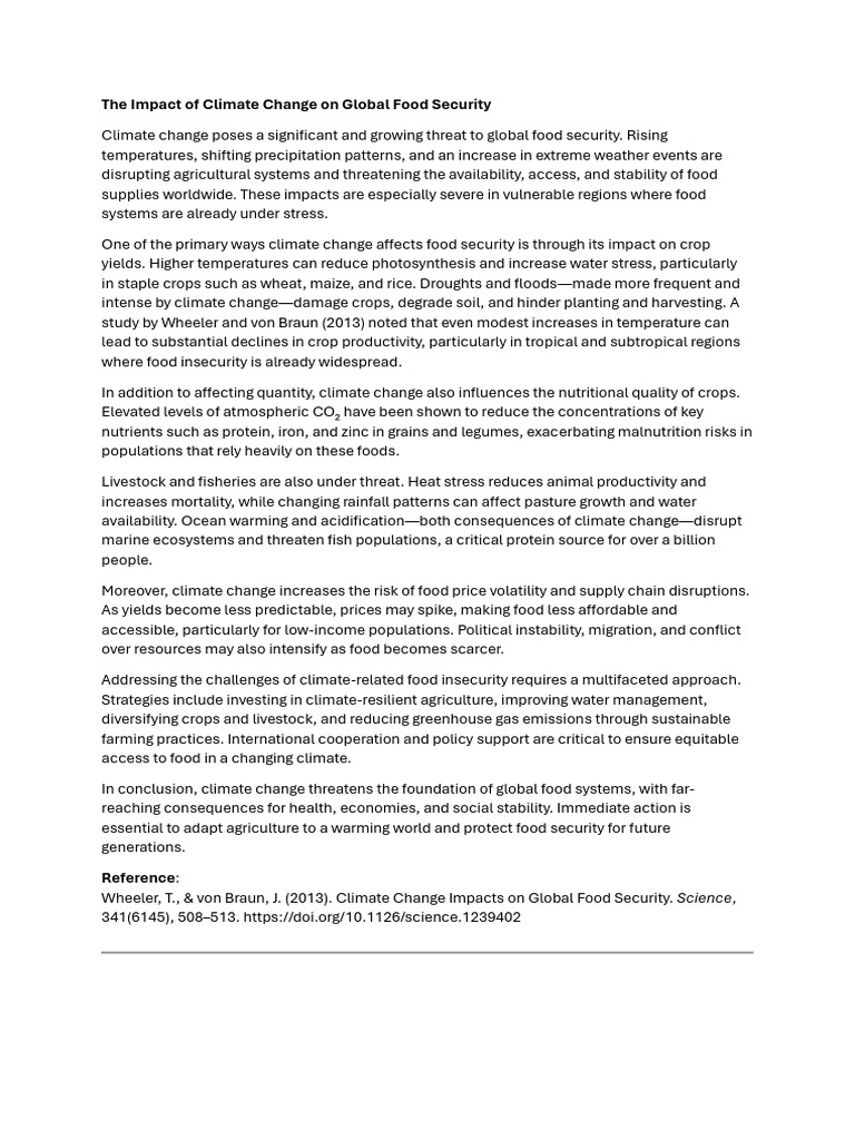 The Impact of Climate Change On Global Food Security | PDF | Climate ...