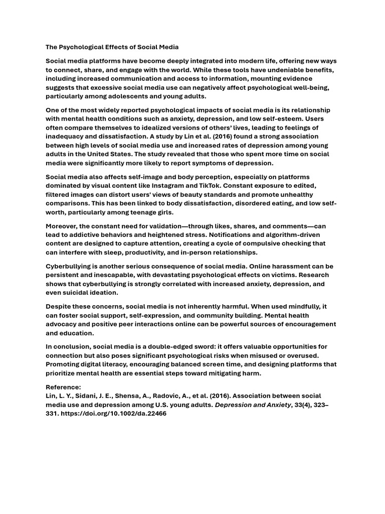 Psychological Impact of Social Media | PDF | Popular Culture & Media ...