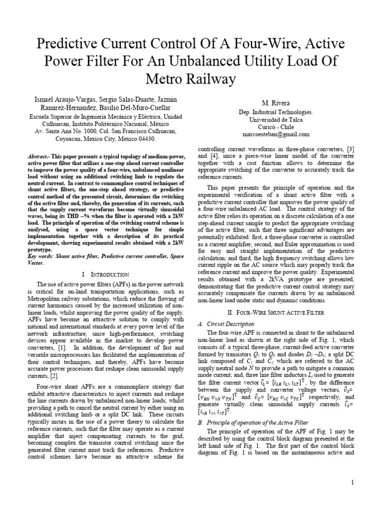 Predictive Current Control of A Four-Wire, Active Power Filter For An ...