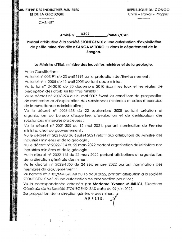 Congo Arrete 2023 8207 | PDF