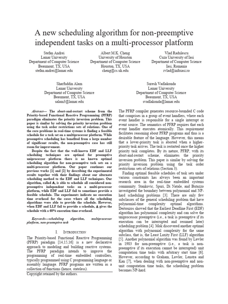 Non-Preemptive Task Scheduling Algorithm | PDF | Scheduling (Computing ...