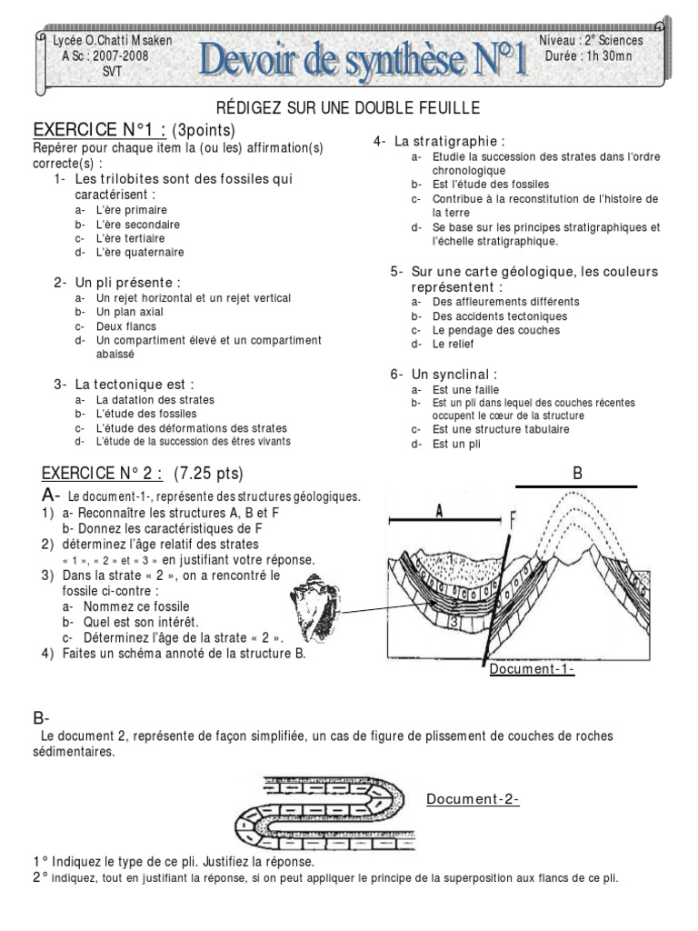 Devoir de contrôle SVT 2ème science | PDF | Stratigraphie | Géologie