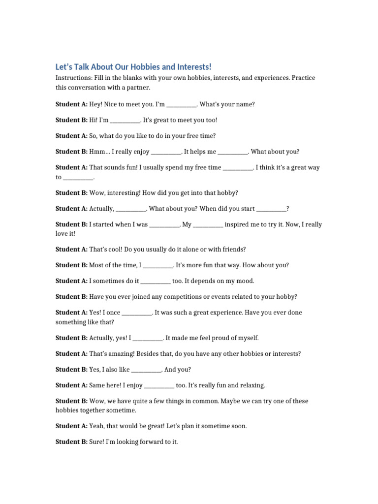 Hobby Dialogue Template | PDF