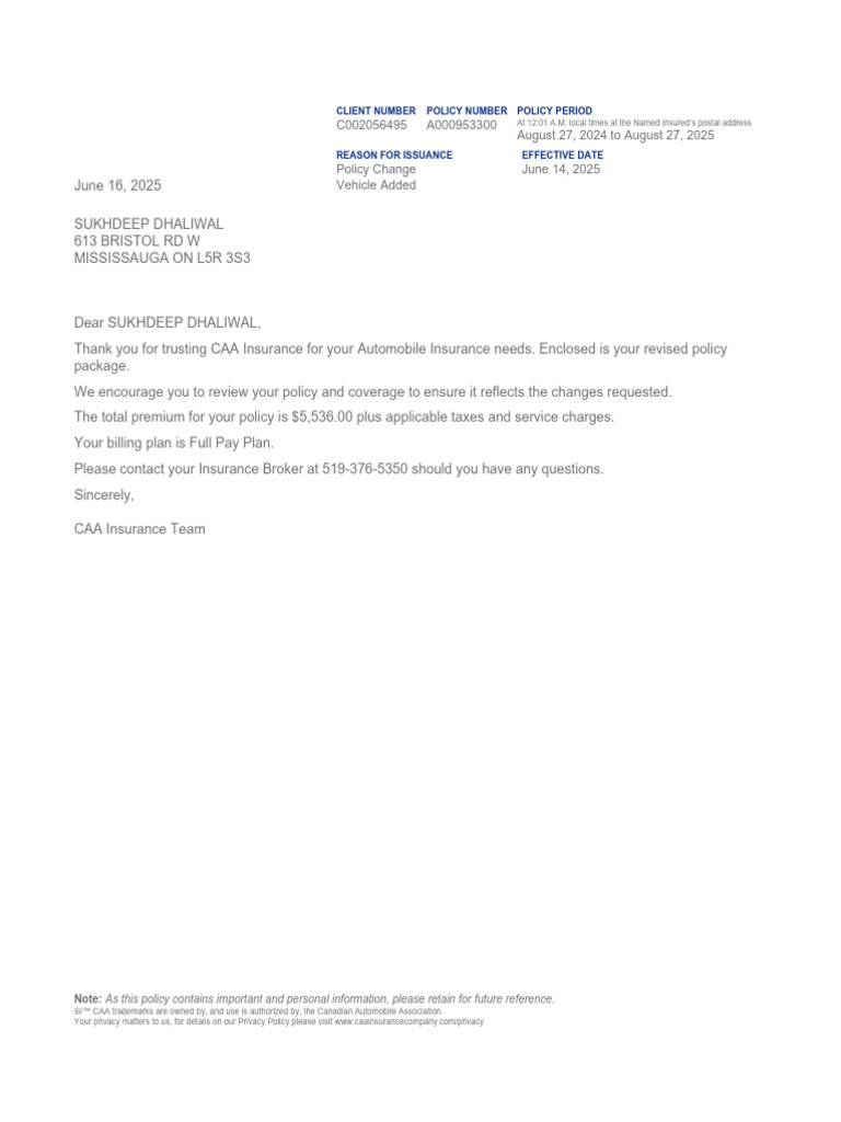 CAA Auto Insurance Policy Overview | PDF | Insurance | Deductible