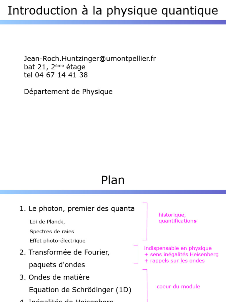 Introduction à la physique quantique | PDF | Photon | Fonction d'onde