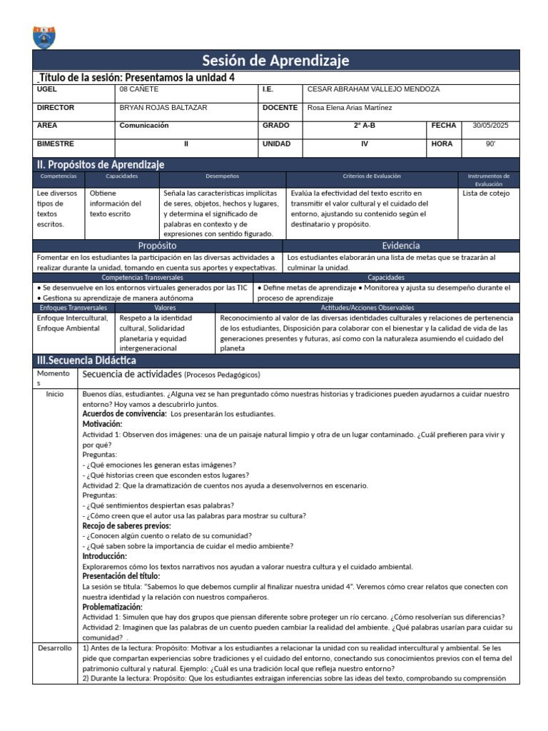 SESIÓN 1 Presentamos La Unidad 4 | PDF | Aprendizaje | Entorno natural