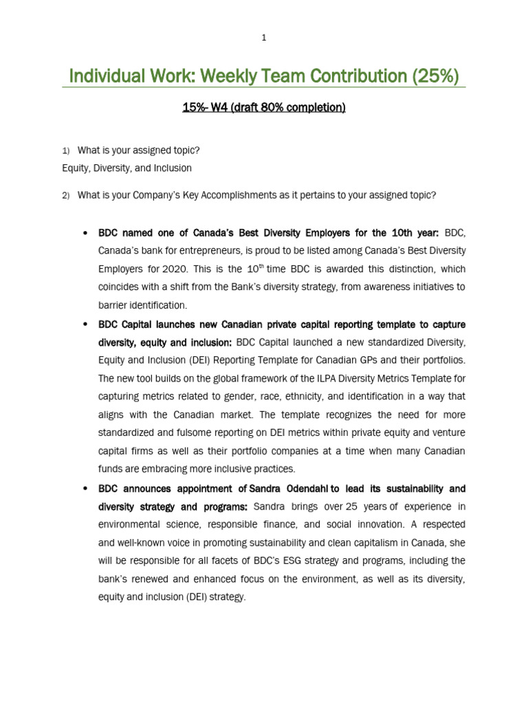 Individual+Work+ +Weekly+Team+Contribution+W4 | PDF | Entrepreneurship ...