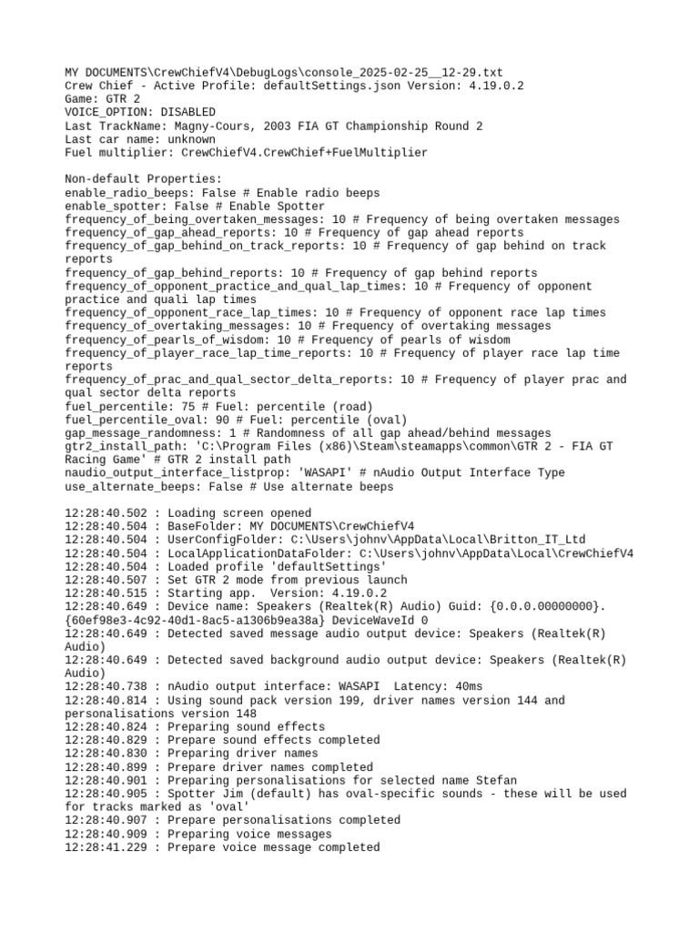 GTR 2 Crew Chief Debug Log Analysis | PDF | Computing