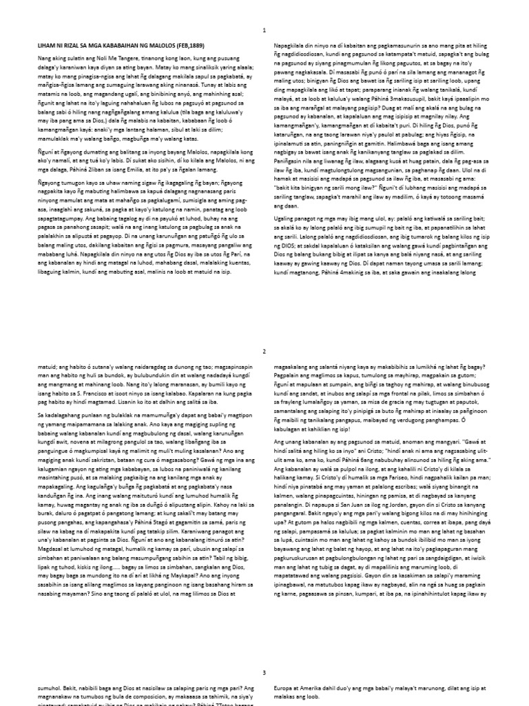 Liham Ni Rizal Sa Mga Kababaihan NG Malolos | PDF