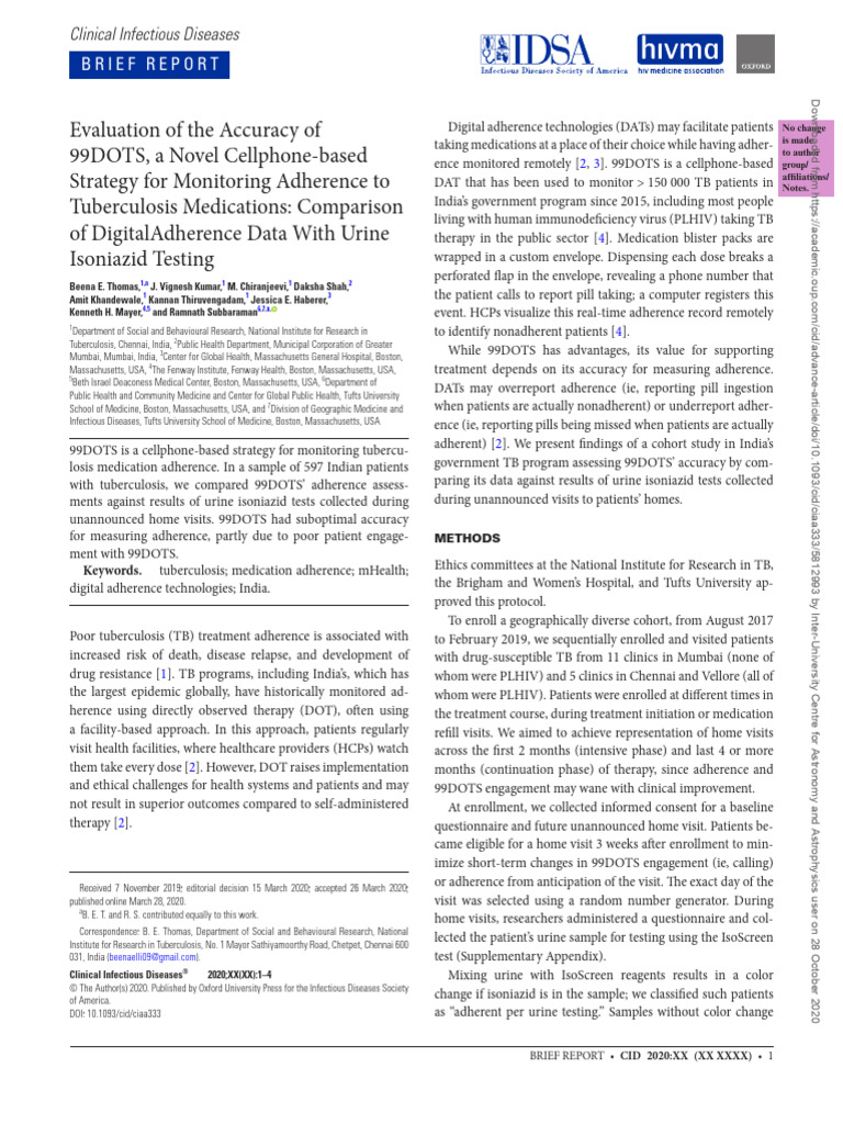Accuracy of 99DOTS in TB Adherence Monitoring | PDF | Tuberculosis ...