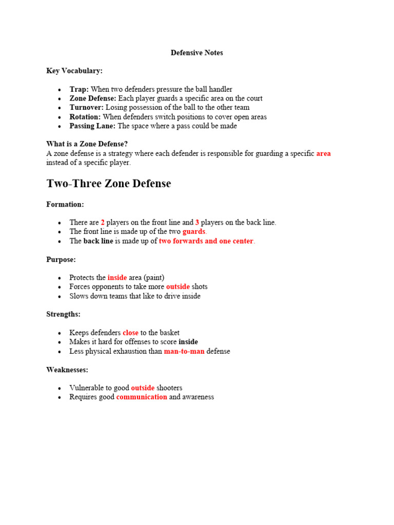 Zone Defense Strategies and Techniques | PDF
