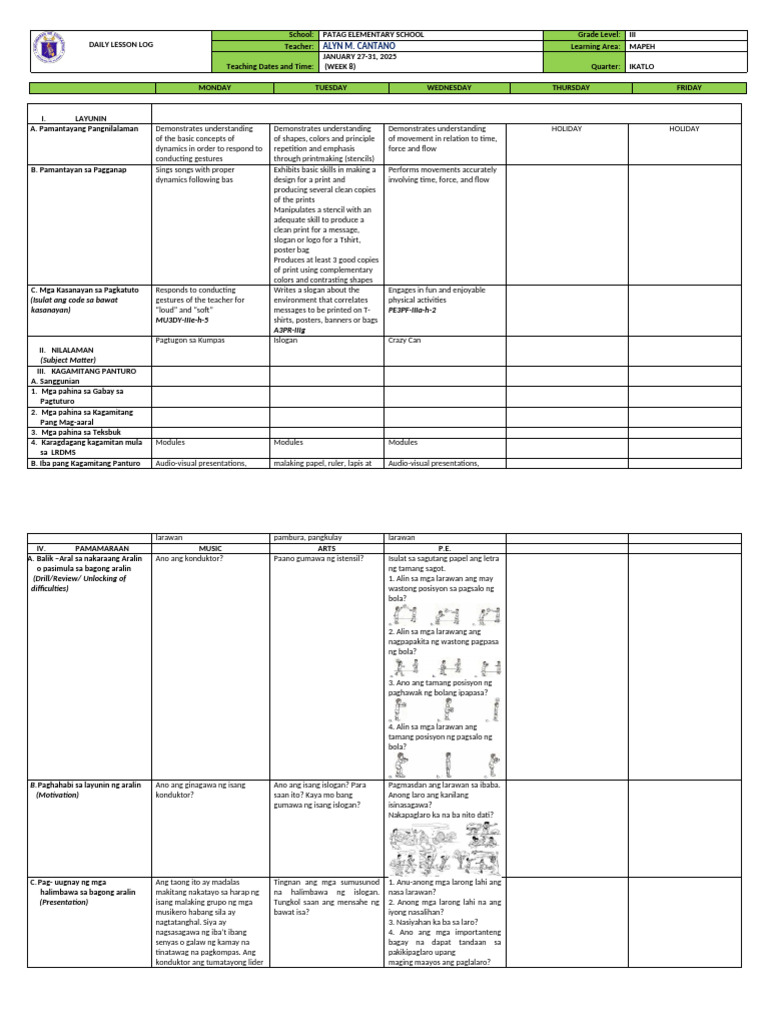 Mapeh 3 Q3 Week 8 | PDF