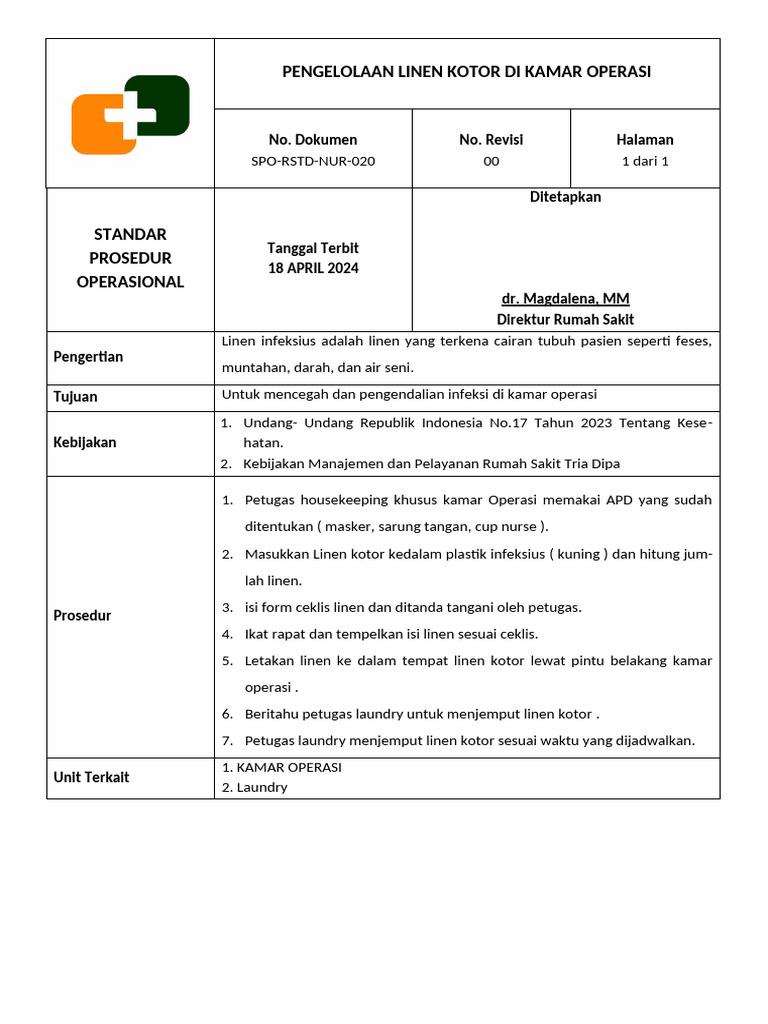 Pengelolaan Linen Kotor Kamar Operasi | PDF