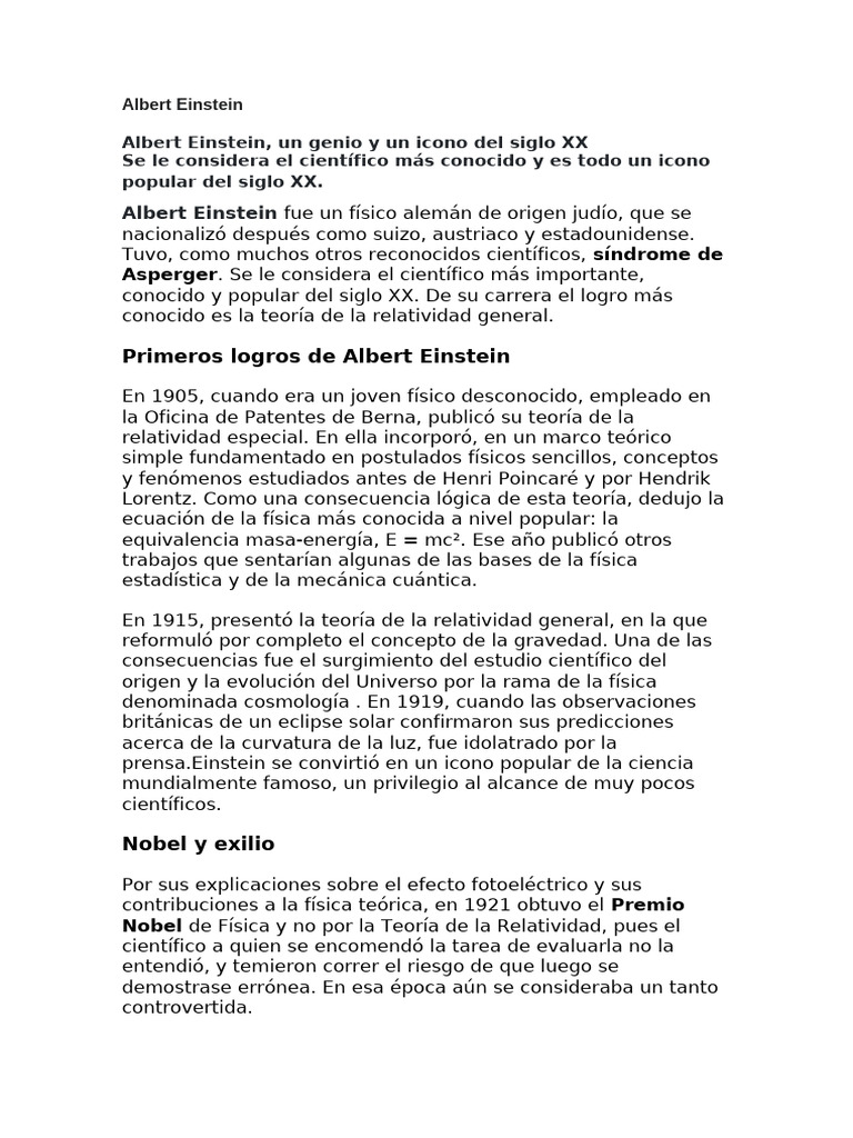 Albert Einstein: Genio de la Relatividad | PDF | Albert Einstein ...