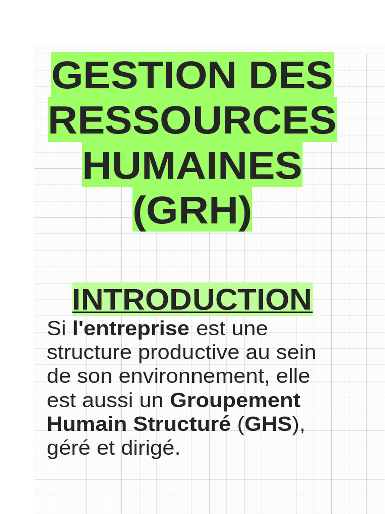 Gestion des Ressources Humaines : Concepts clés | PDF | Gestion des ...