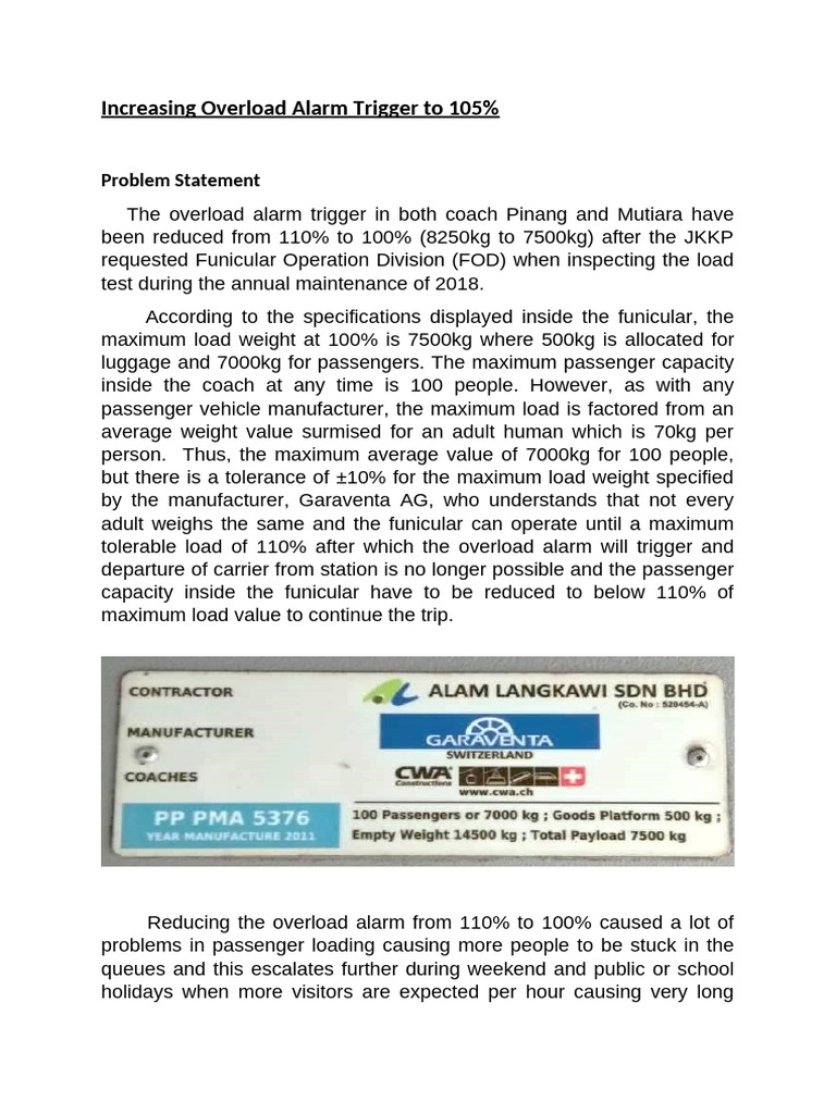 Adjusting Funicular Overload Alarm to 105% | PDF