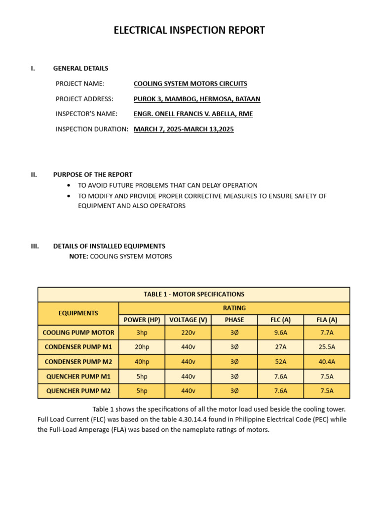 Cooling System Motors Inspection Report | PDF | Switch | Insulator ...