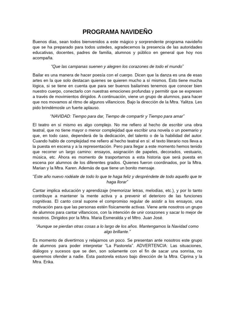 Festival Navideño Escolar: Celebración y Arte | PDF | Bailes