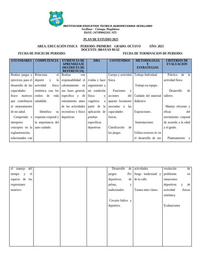 Plan de Estudio Educación Física 2025 | PDF | Evaluación | Aprendizaje