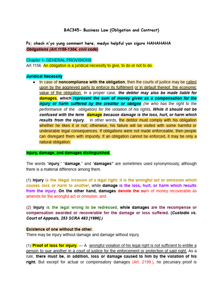 BAC345 - Business Law (Obligation and Contract) | PDF | Law Of ...