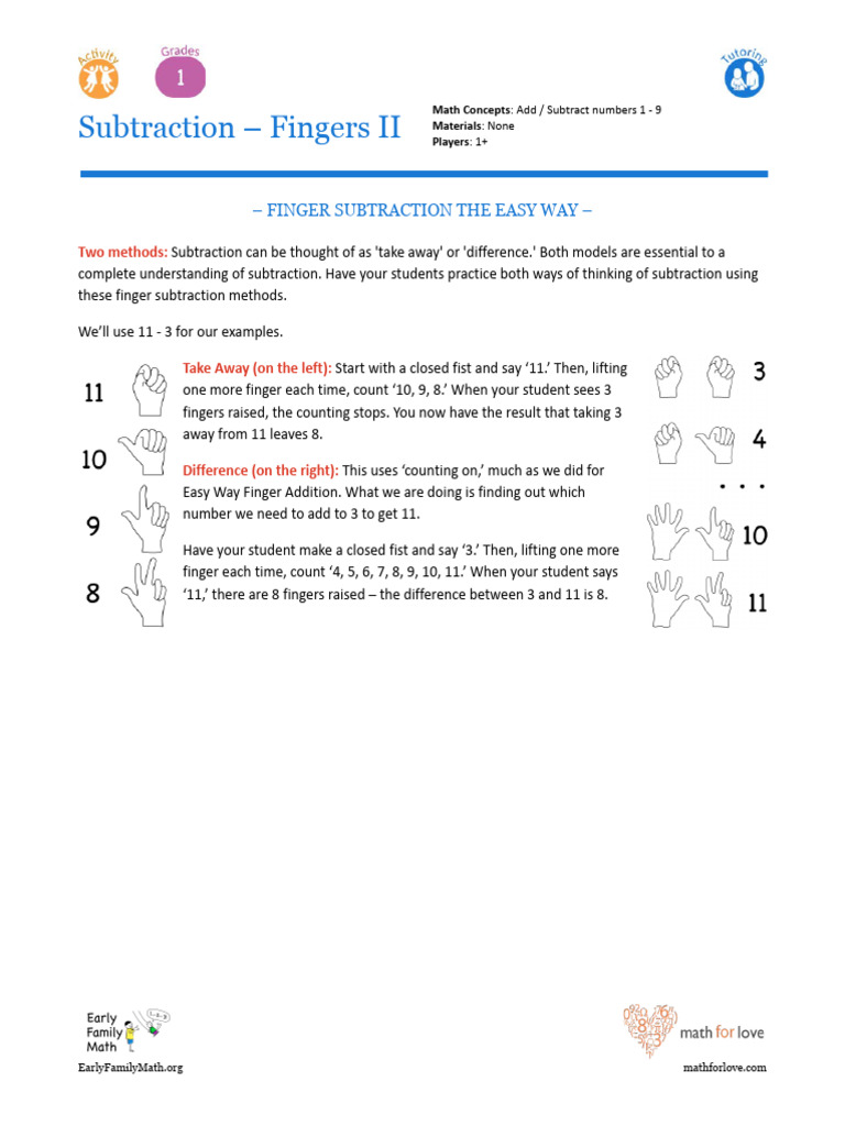 Finger Subtraction Techniques for Kids | PDF