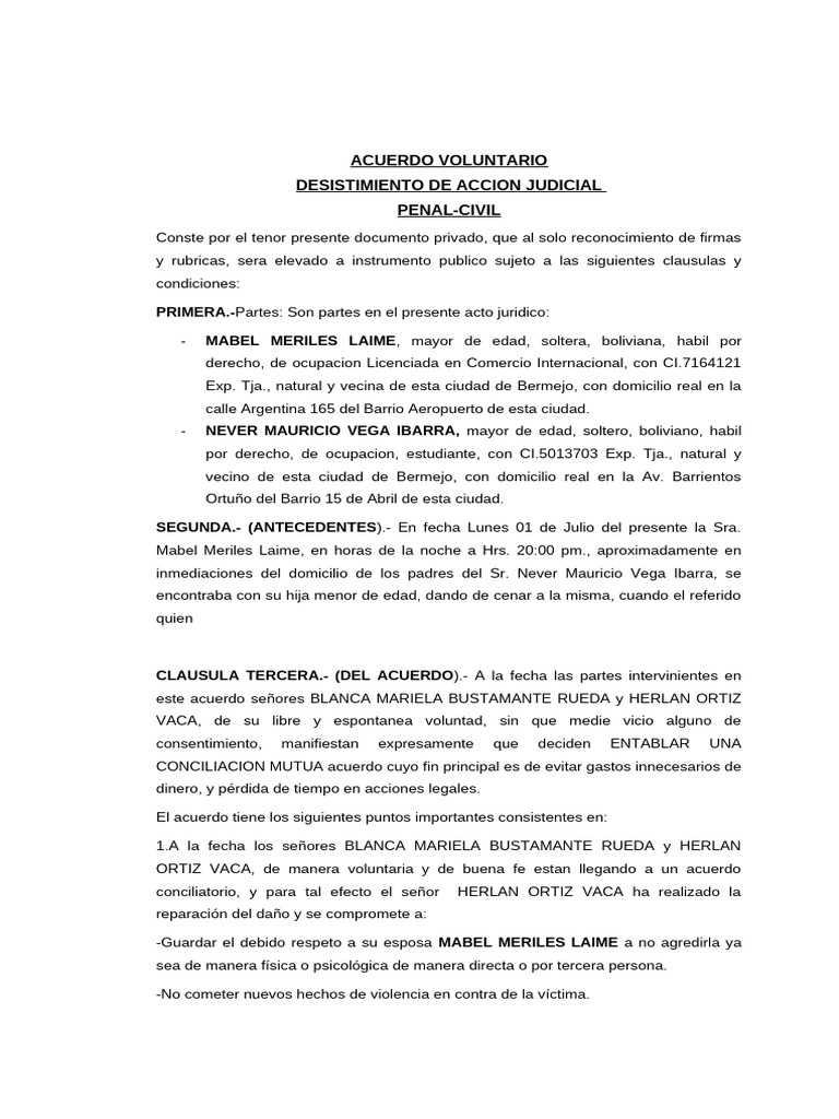 Acuerdo de Desistimiento Judicial | PDF | Justicia | Crimen y violencia