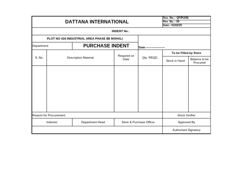 Dattana International Purchase Indent | PDF