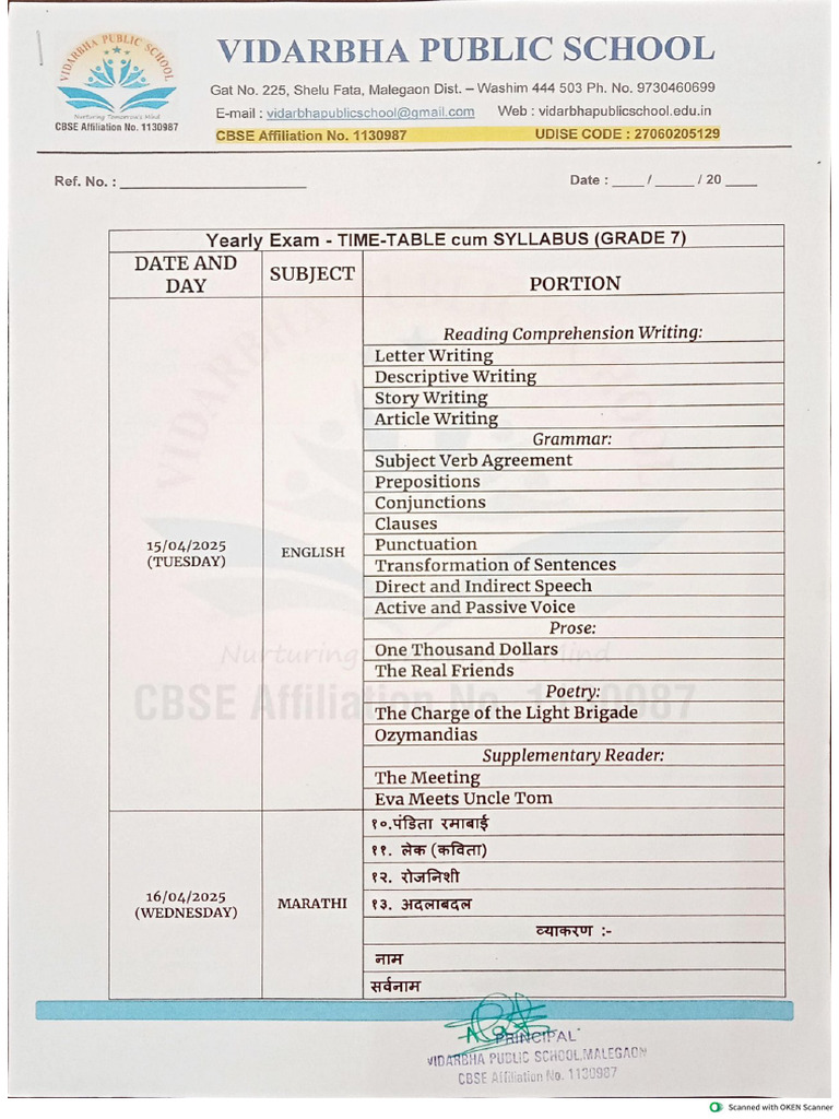 Yearly Exam Syllabus Grade 7 | PDF