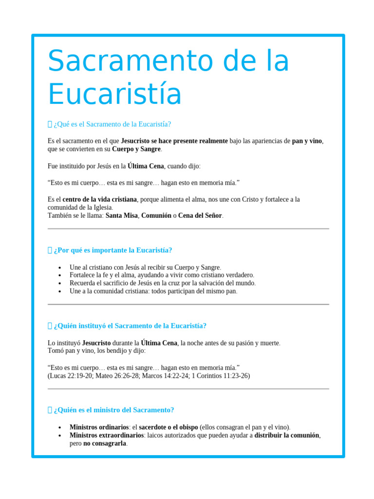 Importancia del Sacramento de la Eucaristía | PDF | eucaristía | Cristo ...